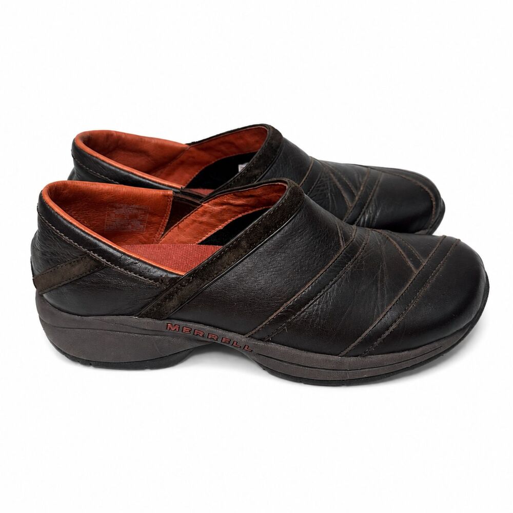 Merrell Primo Patch Bug Brown Leather Clogs Slip On Shoes Womens Size 10 Comfort